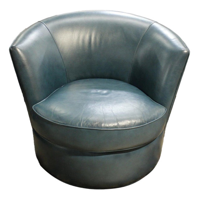 Bradington Young Teal Blue Leather Swivel Chair - Teal For Sale