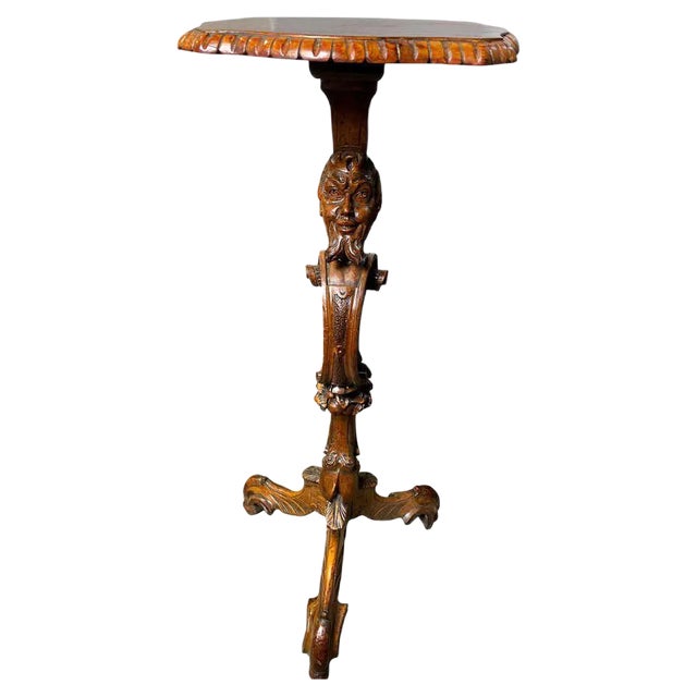 Hand Carved Side Table with Man's Face, 19th Century For Sale