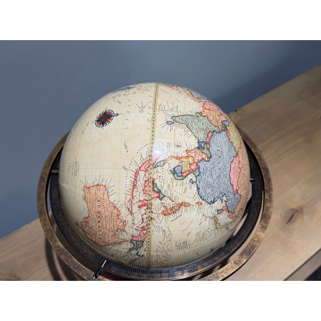 Eureka Masterpiece Collection Vintage World Globe on Iron Stand by George F. Cram Co. For Sale - Image 9 of 9