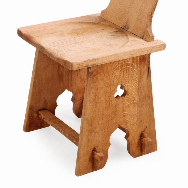 Wood Set of 4 French Brutalist Carved Oak Chairs, Circa 1940 For Sale - Image 7 of 7