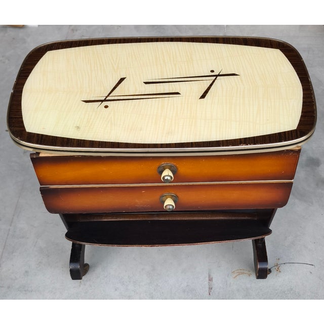 Mid-Century Modern Vintage Rolling Newspaper and Sewing Table, 1950s For Sale - Image 3 of 3