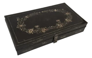 Antique Black Lacquered Paper Holder Box With Floral and Bird