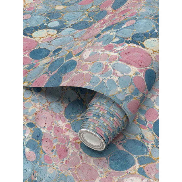 Keats Pebble Marbled Traditional Wallpaper – Blue/Pink Sample For Sale - Image 4 of 7