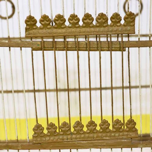 Metal Birdcage with Decorative Elements and Shaped Handle For Sale - Image 4 of 9