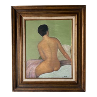 1980's Vintage M Lipton Nude Woman Oil on Canvas Painting - Framed For Sale