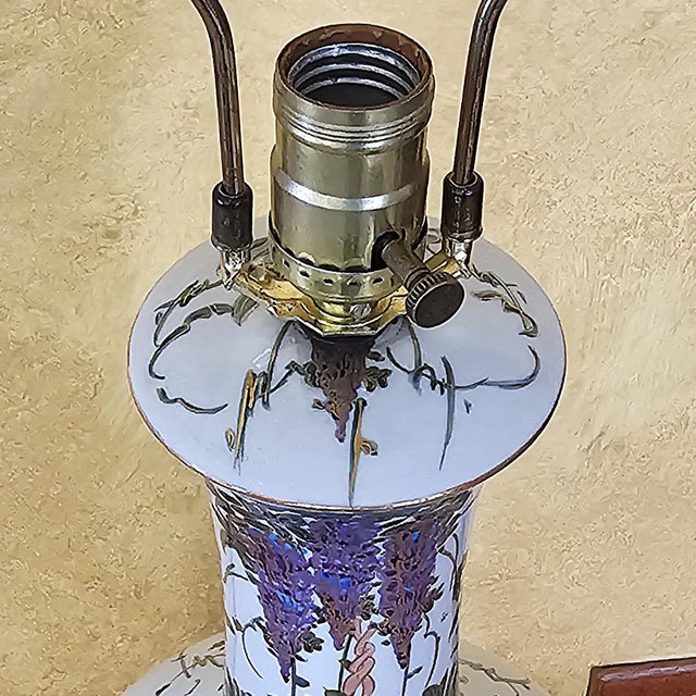 Vintage Chinoiserie Porcelain Table Lamp With Floral Garden Motif on Wood Base For Sale - Image 13 of 18