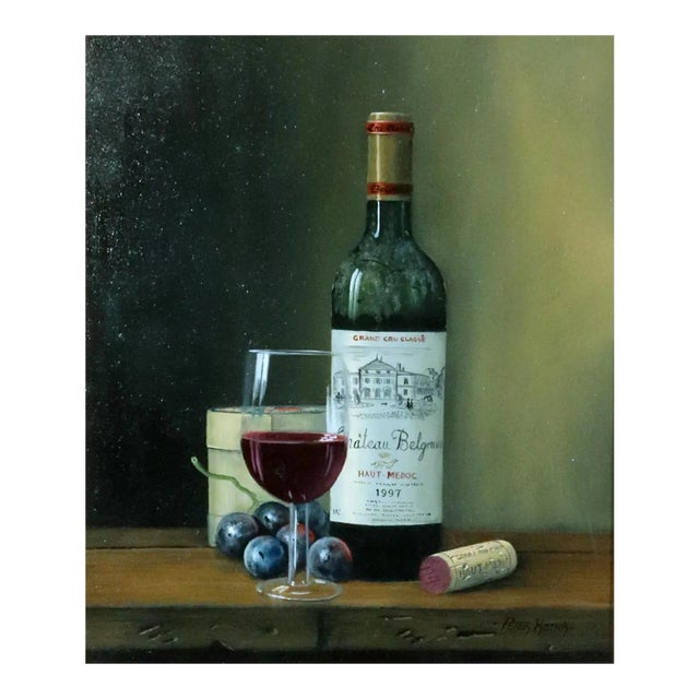 Peter A. Kotka, Still Life With Bottle of 1997 Château Belgrave Haut-Médoc, Grand Cru Classé, Glass and Cheese Circa 1997–2000 For Sale