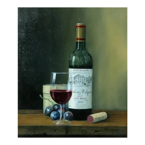 Peter A. Kotka, Still Life With Bottle of 1997 Château Belgrave Haut-Médoc, Grand Cru Classé, Glass and Cheese Circa 1997–2000