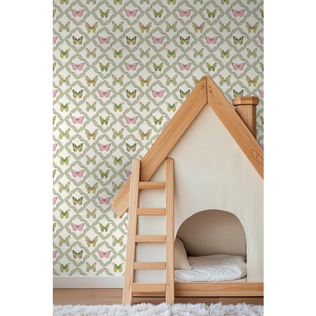 Our Butterfly Trellis botanical wallpaper was hand-painted in watercolors and inspired by springtime English Gardens...