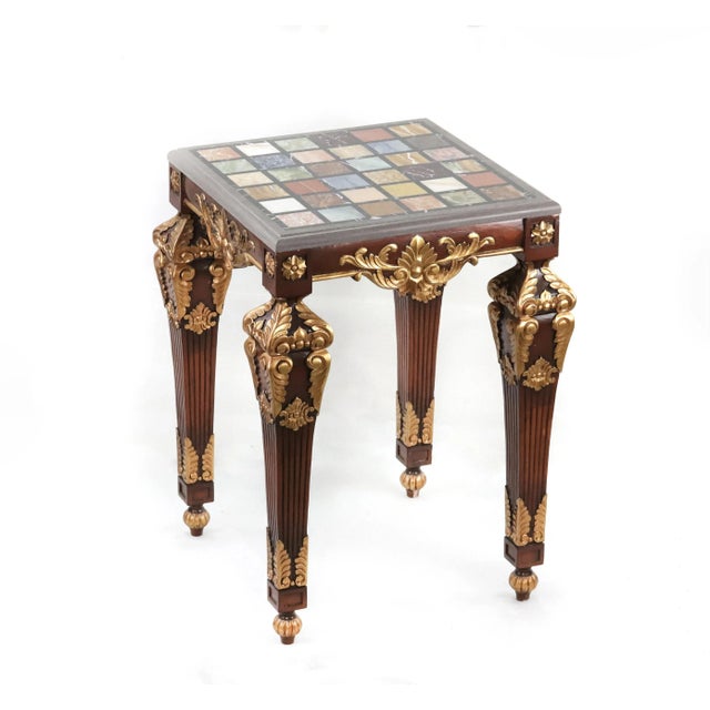 Baroque Pair of Vintage French Baroque Gold Sofa Side Tables. With Colored Marble Top - For Sale - Image 3 of 12