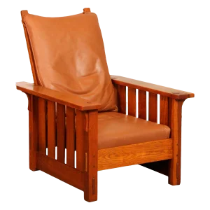 Gustav Stickley Antique Mission Oak and Leather Reclining Morris Chair