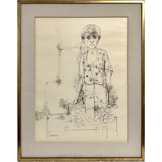 Jean Jansem, Large Drawing of Boy by French Armenian Modernist Jean Jansem Ecole De Paris Art, c.1960 For Sale