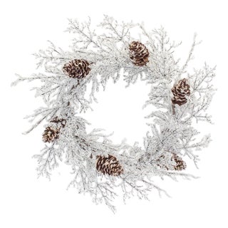 Iced Twig Pinecone Wreath 24"D For Sale