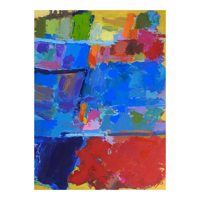 Contemporary Abstract Red Blue Yellow Painting For Sale