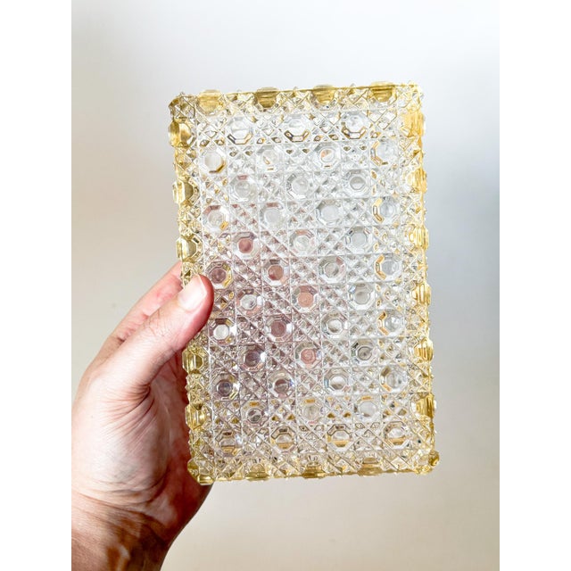 Metal Vintage Crystal Glass Casket Box With Brass Trim For Sale - Image 7 of 10
