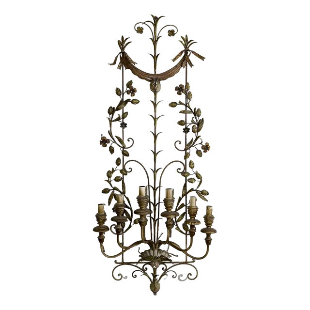 Wrought Iron Wall Sconce with Gold Leaf Decoration For Sale