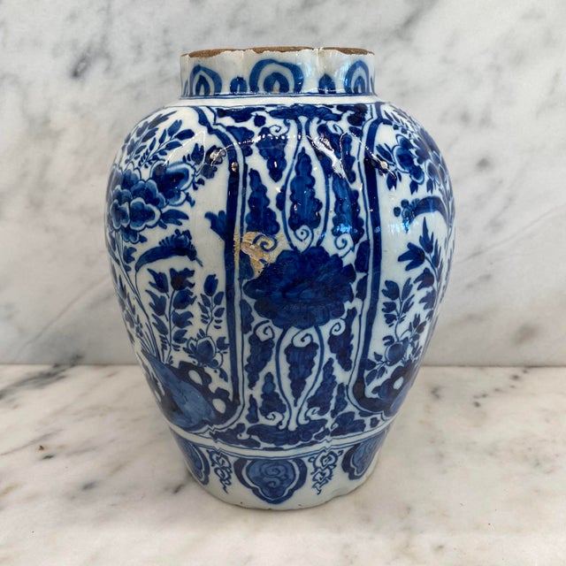18th Century Late 18th Century Dutch Delft Blue and White Hand-Painted Baluster Vase For Sale - Image 5 of 14