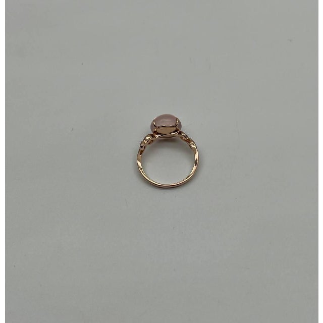 Round Circle Cabochon Pink Rose Quartz 14k Diamond Statement Unique Ring, Size 6.75 For Sale - Image 13 of 14