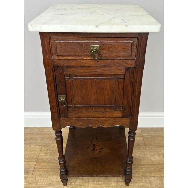 Antique French Oak Bedside Table with Marble Top For Sale - Image 16 of 16
