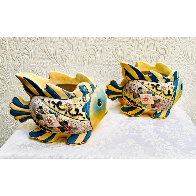 Shabby Chic Pair of 1980s Happy Fish Vintage Italian Planters For Sale - Image 3 of 9