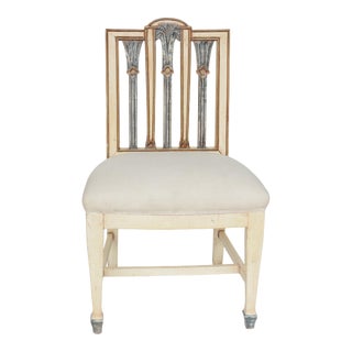 Vintage Hand-Carved Wooden Dining Chair Wrapped in Muslin For Sale