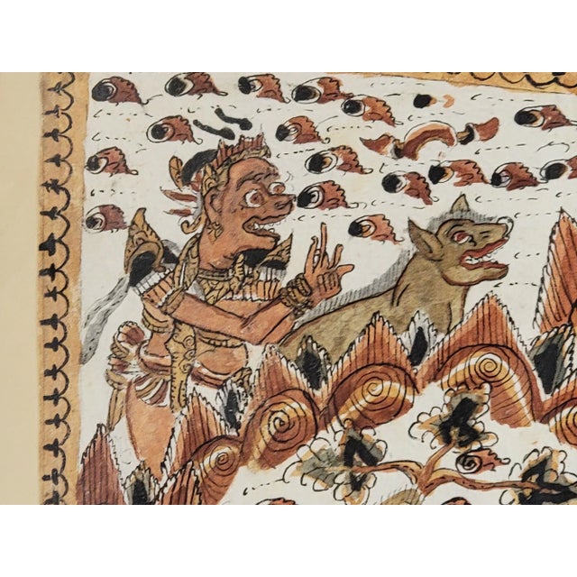 Balinese Kamasan Cloth Painting of the Mahabharata, Framed Vintage Textile Art For Sale - Image 4 of 10
