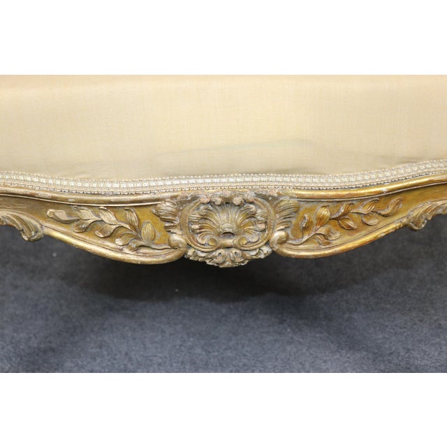 19th C Pair French Louis XV Yellow Carved Giltwood Armchairs For Sale - Image 11 of 17