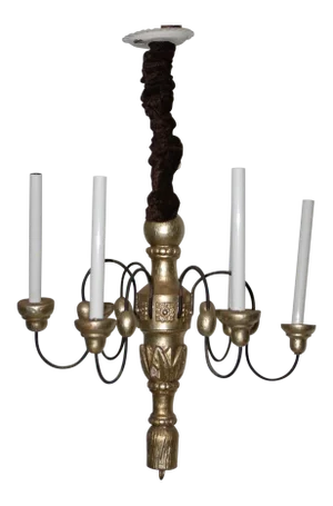 Vintage Carved Wood & Silverleaf Six Light Chandelier
