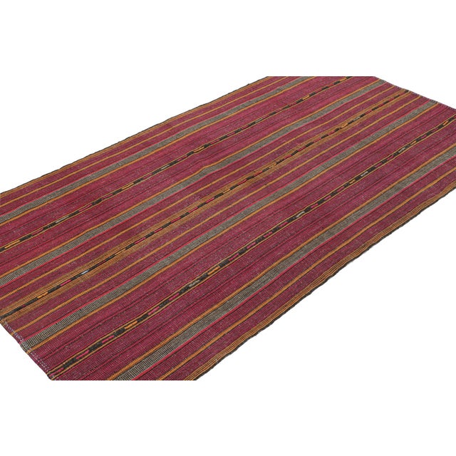 Rug & Kilim 1950s Vintage Palas Persian Kilim in Pink and Ochre Stripes, From Rug & Kilim - 5'10''x5'5.5'' For Sale - Image 4 of 7