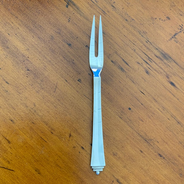 Art Deco Georg Jensen Sterling Silver Pyramid 2-Tine Cold Meat Serving Fork by Harald Nielsen For Sale - Image 3 of 8