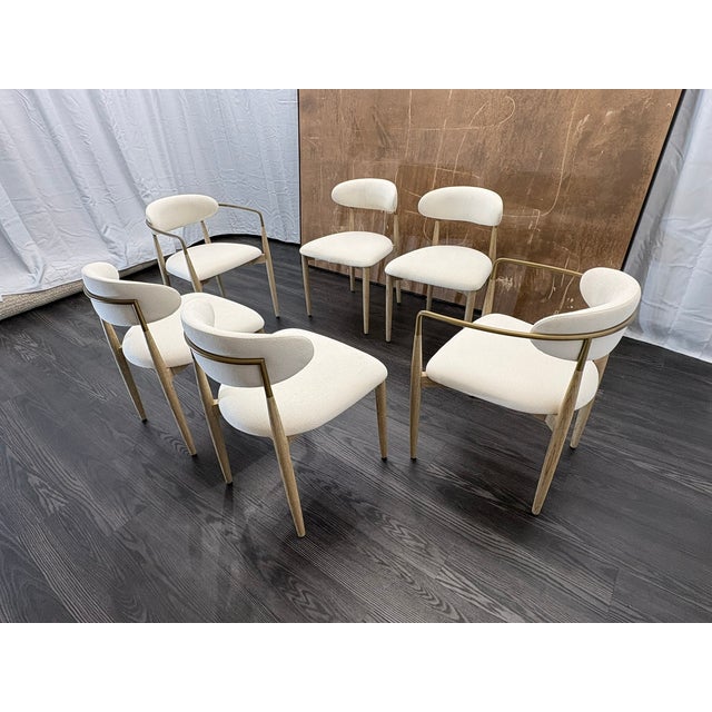 Restoration Hardware Arno Fabric Dining Chairs Complete Set of 6 | 4 Side Chairs & 2 Armchairs For Sale In Columbus - Image 6 of 18