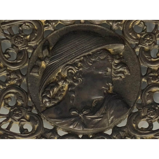 Gorgeous Art Nouveau bronze maiden decorative plate for your consideration. The plate measures approx. 9 1/2 inches in...