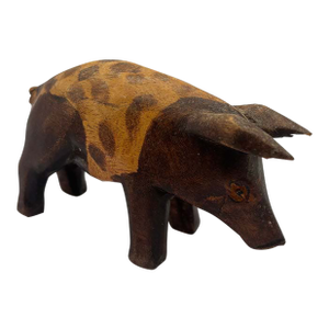 Vintage Hand-Carved Wood Pig Folk Art Sculpture