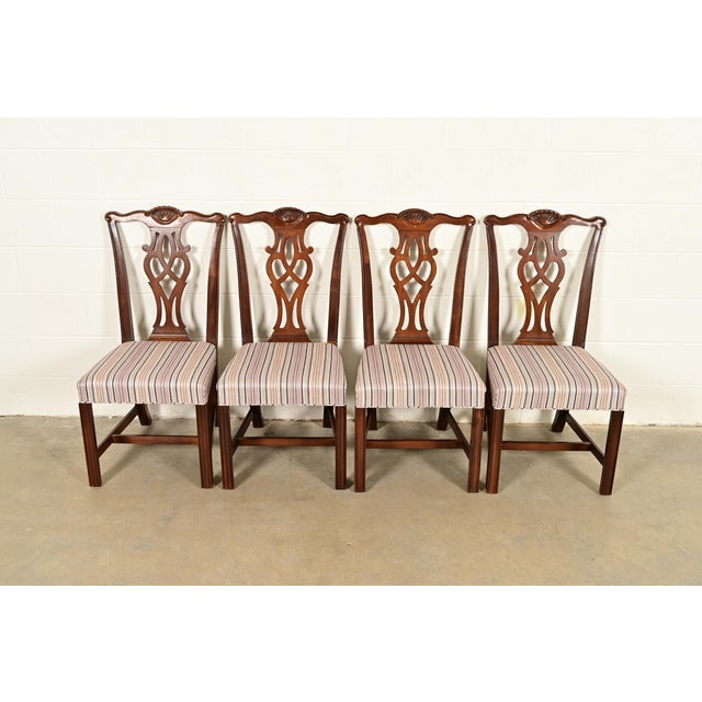 English Drexel Heritage Georgian Carved Mahogany Dining Chairs, Set of Four For Sale - Image 3 of 13