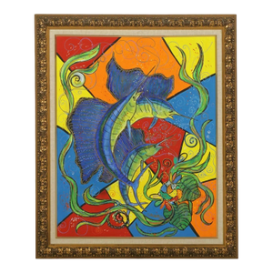 Expressionist Sailfish Oil Painting Framed, 2000 by Emilio Sauma