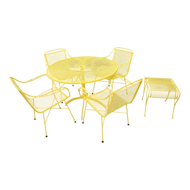 Mid Century Modern Buttercup Yellow Wrought Iron Patio Dining Set 6 Pieces Chairish