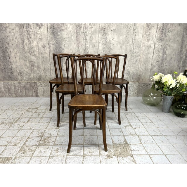 Vintage Bistro Chairs in Dark Brown Bentwood, 1920s, Set of 6 For Sale - Image 10 of 10