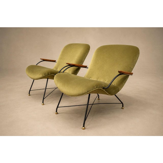 Brazilian Modern Pair of Armchairs in Rosewood, Metal & Velvet by Carlo Hauner, 1950s For Sale - Image 14 of 18