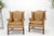 Pair of Tall Tan Leather Wing Chairs on Solid Mahogany Stretcher Base Mint! For Sale - Image 16 of 17