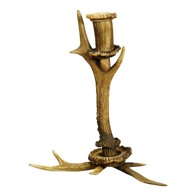 Stylish Cabin Decor Antler Candlestick, Germany Ca. 1900 For Sale