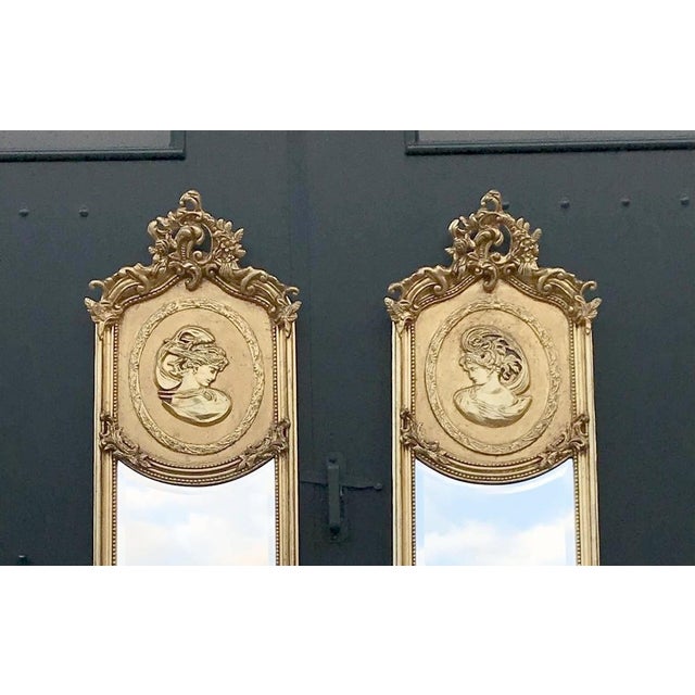 1970s 1970 Italian Rococo Gold Wood Full Length Mirrors - Pair 2 PCS For Sale - Image 5 of 12