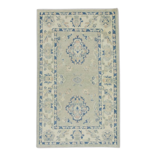 Early 21st Century Soft Green & Blue Floral Design Handwoven Wool Turkish Oushak Rug 3' X 4'10" For Sale In Houston - Image 6 of 6