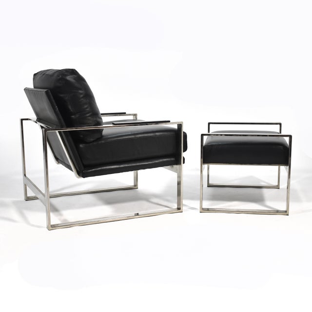 Metal Chrome Frame Lounge Chair & Ottoman in the Manner of Milo Baughman For Sale - Image 7 of 9