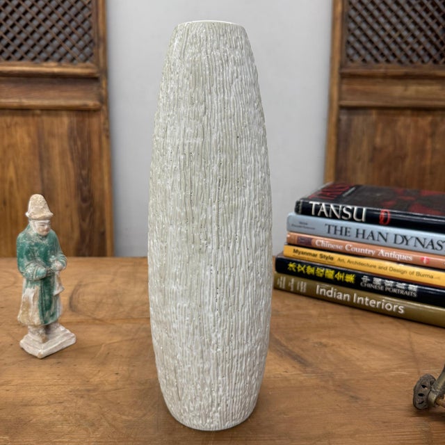 Textured White Bark Styled Ceramic Vase with Round Opening For Sale - Image 4 of 10