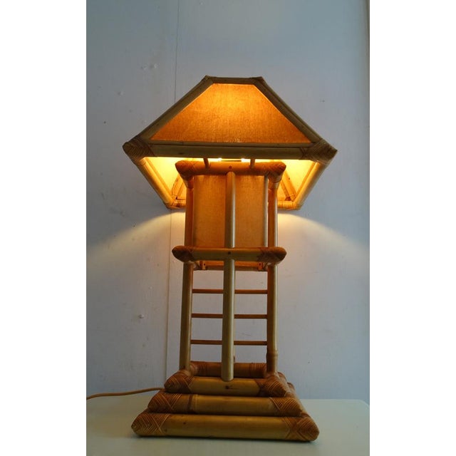 Wood Bamboo Rattan Pagoda Table Lamp, Italy, 1990s For Sale - Image 7 of 18