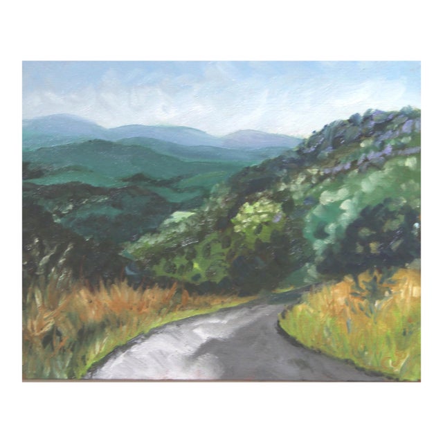 Landscape Appalachian Mountains Americana Impressionism Traditional Green Goldenrod Blue Original Oil Painting by Cleo Plowden For Sale