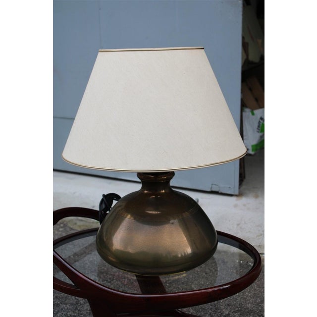 Circular Brass Table Lamp with Fabric Dome, 1970 For Sale - Image 9 of 9