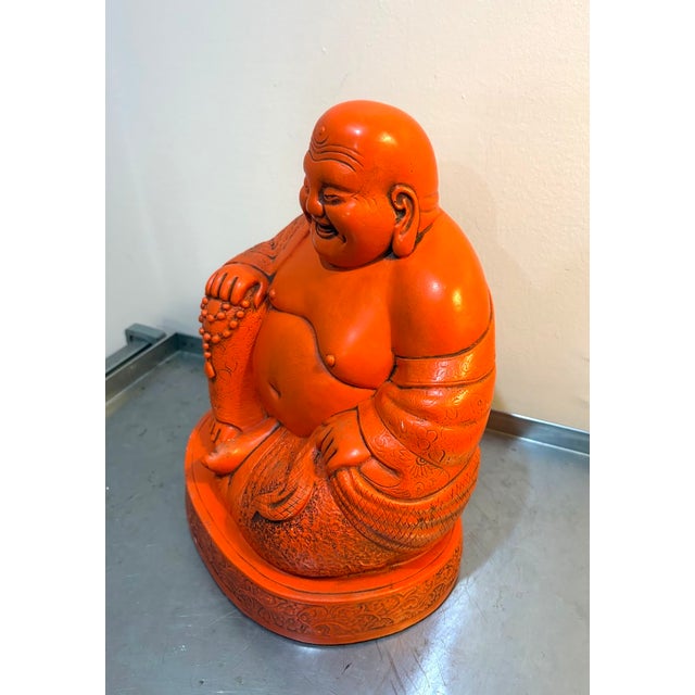1960s-70s large red-orange ceramic Buddha statue/sculpture. Excellent condition.