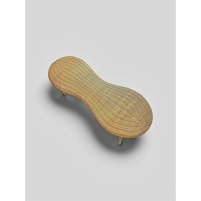 Mid-Century Modern Vintage Peanut Wicker Bench from Ikea, Sweden, 1990 For Sale - Image 3 of 7