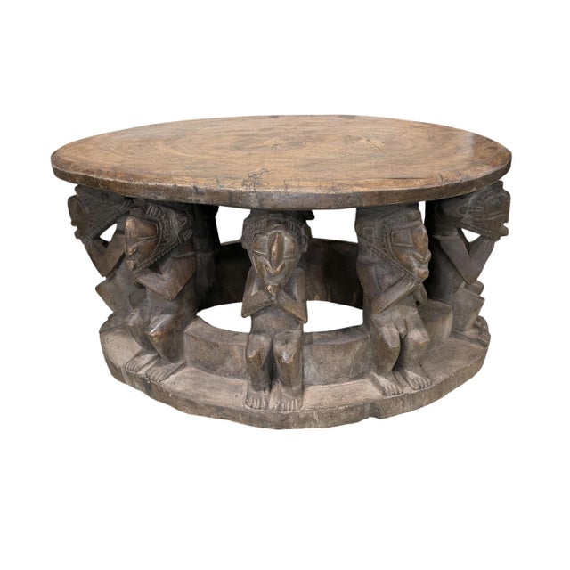 Vintage Large Baga Carved Stool /Table Nimba Kneeling Figures 27.5" W For Sale - Image 10 of 12